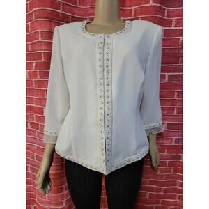 Plaza South Ivory Size 16P Embellished Women's 3/4 Sleeve Jacket Blazer EUC #01